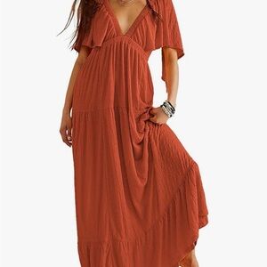 Boho Rust Burnt Orange Maxi Dress